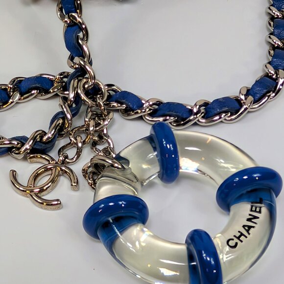 Chanel Blue and White Tweed Wallet on Chain (WOC) with "Lifebuoy" Charm - Picture 15 of 16